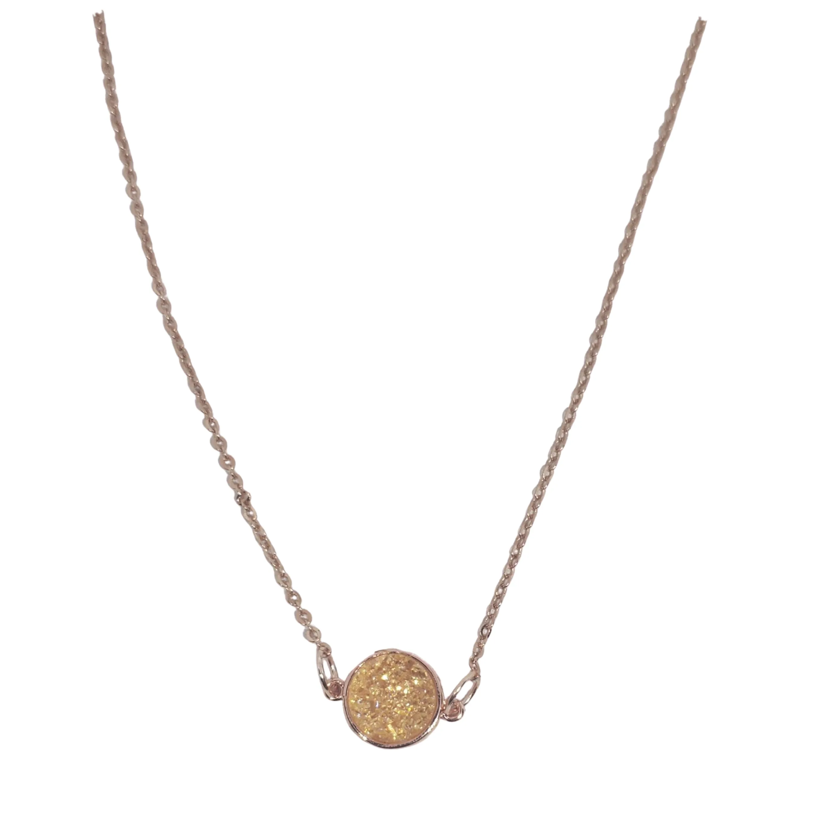 Rose Gold Dainty Druzy Pendant Chain Necklace