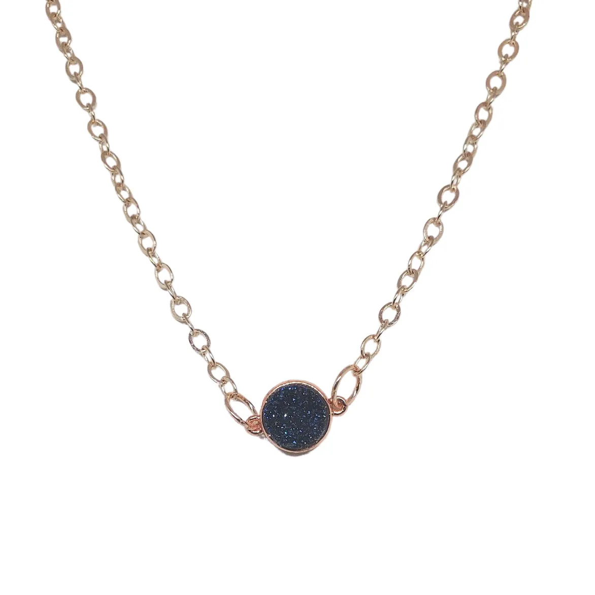 Rose Gold Dainty Druzy Pendant Chain Necklace