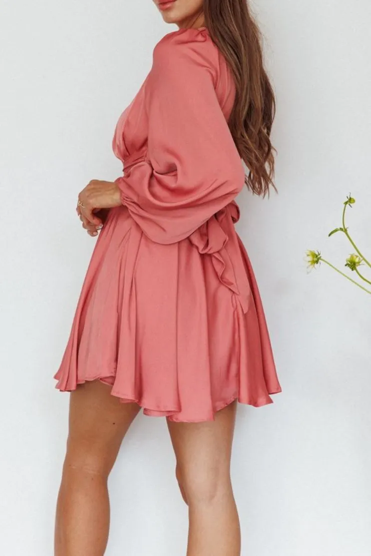 Serena Rose Pink Long Sleeve Satin Mini