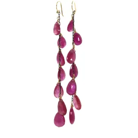 Seven Drop Pink Sapphire Dangle Earrings