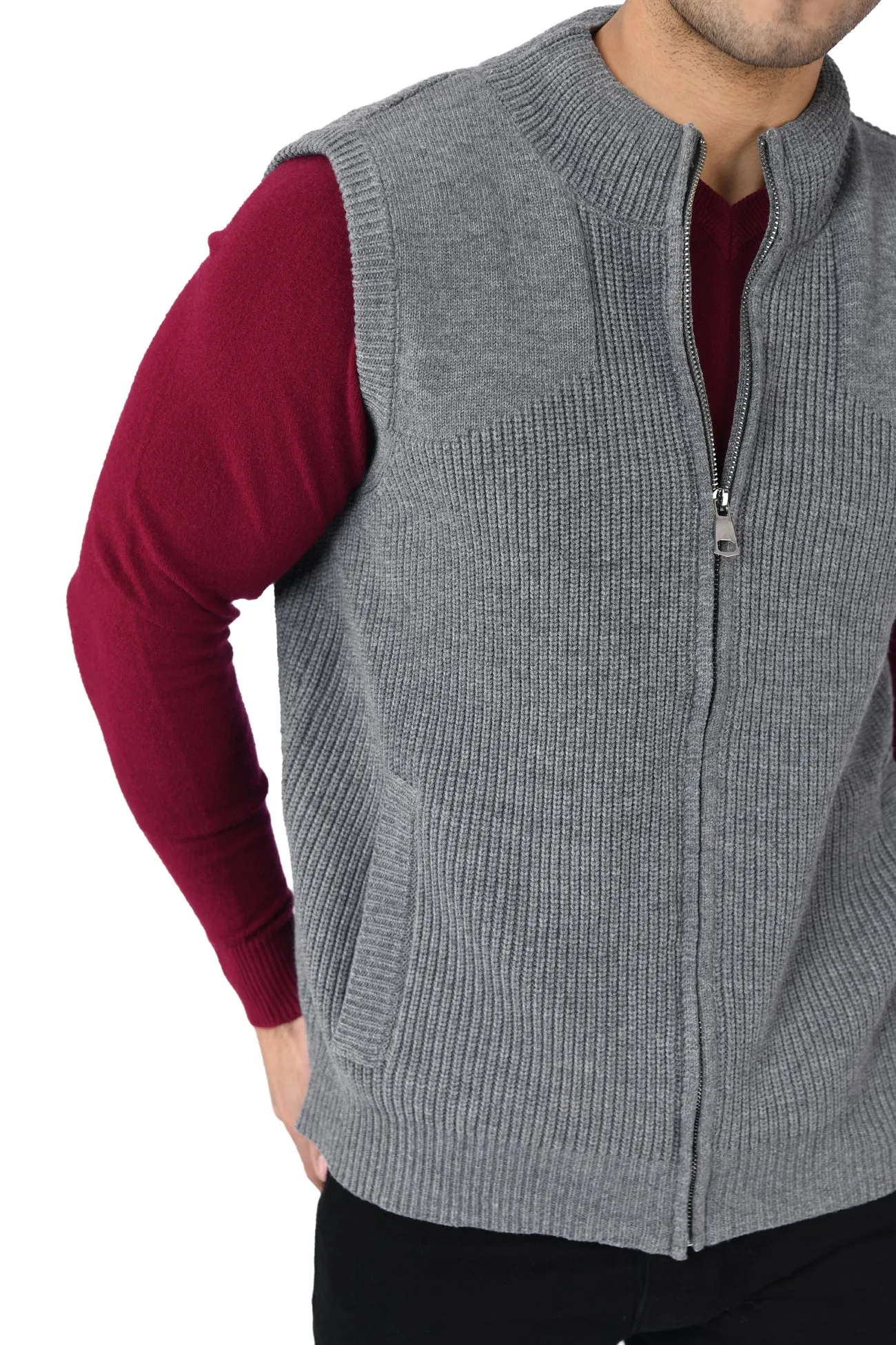 Soft Acrylic Wool Sleeveless Zipper Sweater