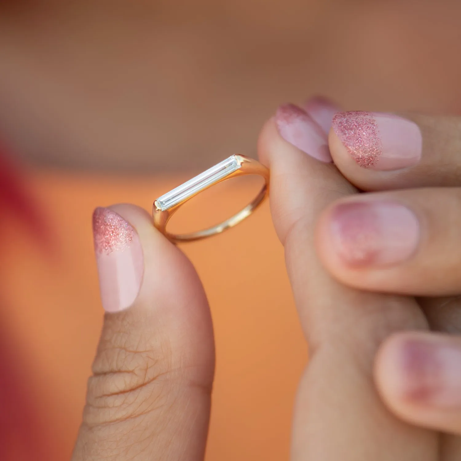 Solitaire Engagement Ring with OOAK Long Baguette Diamond