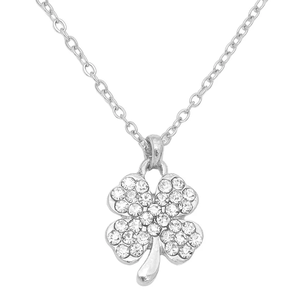 St. Patrick's Day Crystal Pave Clover Pendant Necklace