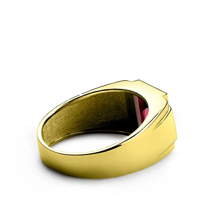 Statement Men's Ring 10k Yellow Gold with Ruby Gemstone and Genuine Diamonds