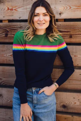 Sugarhill - Rita Jumper - Navy Green Rainbow Stripe