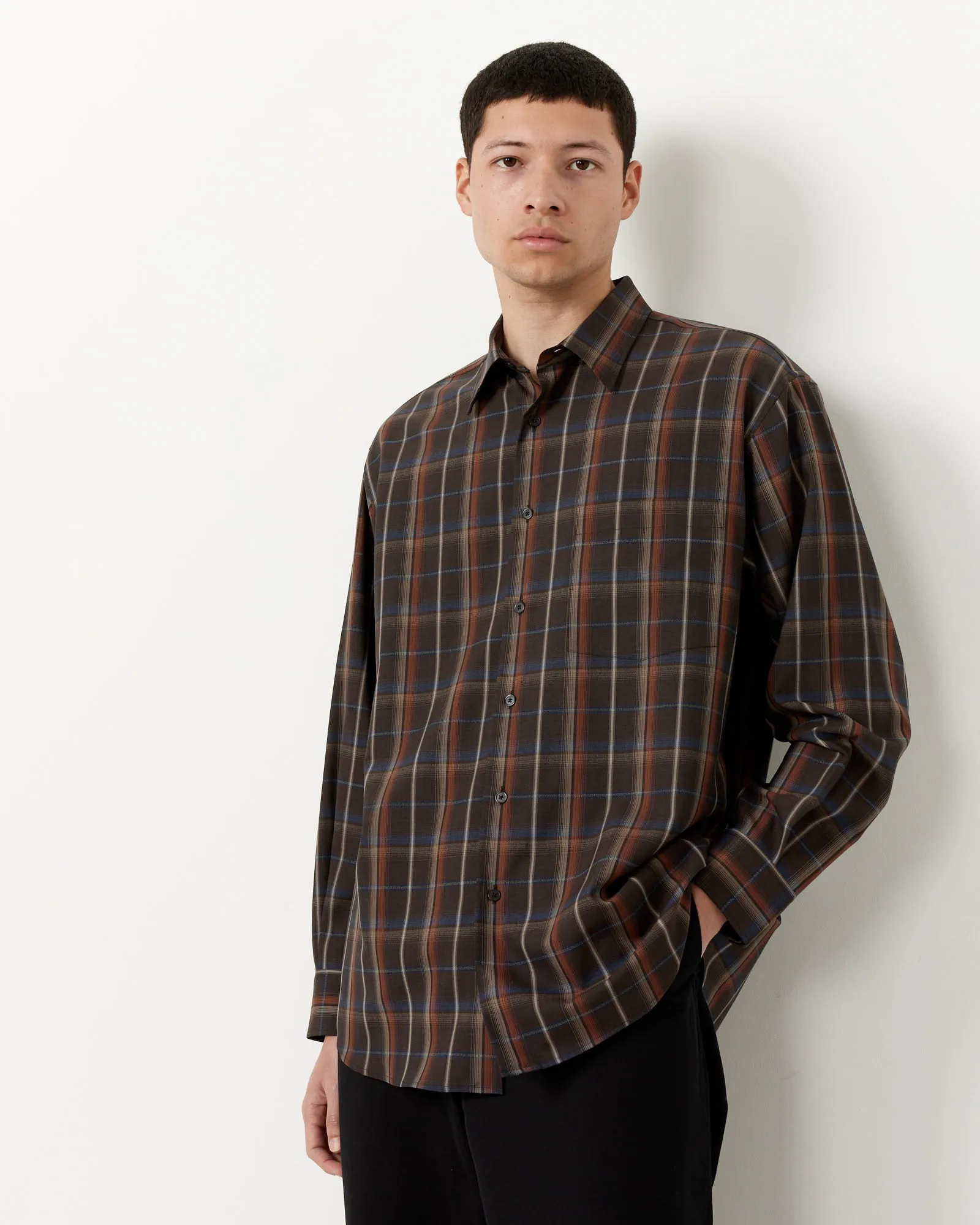 Super Light Check Shirt in Dark Brown