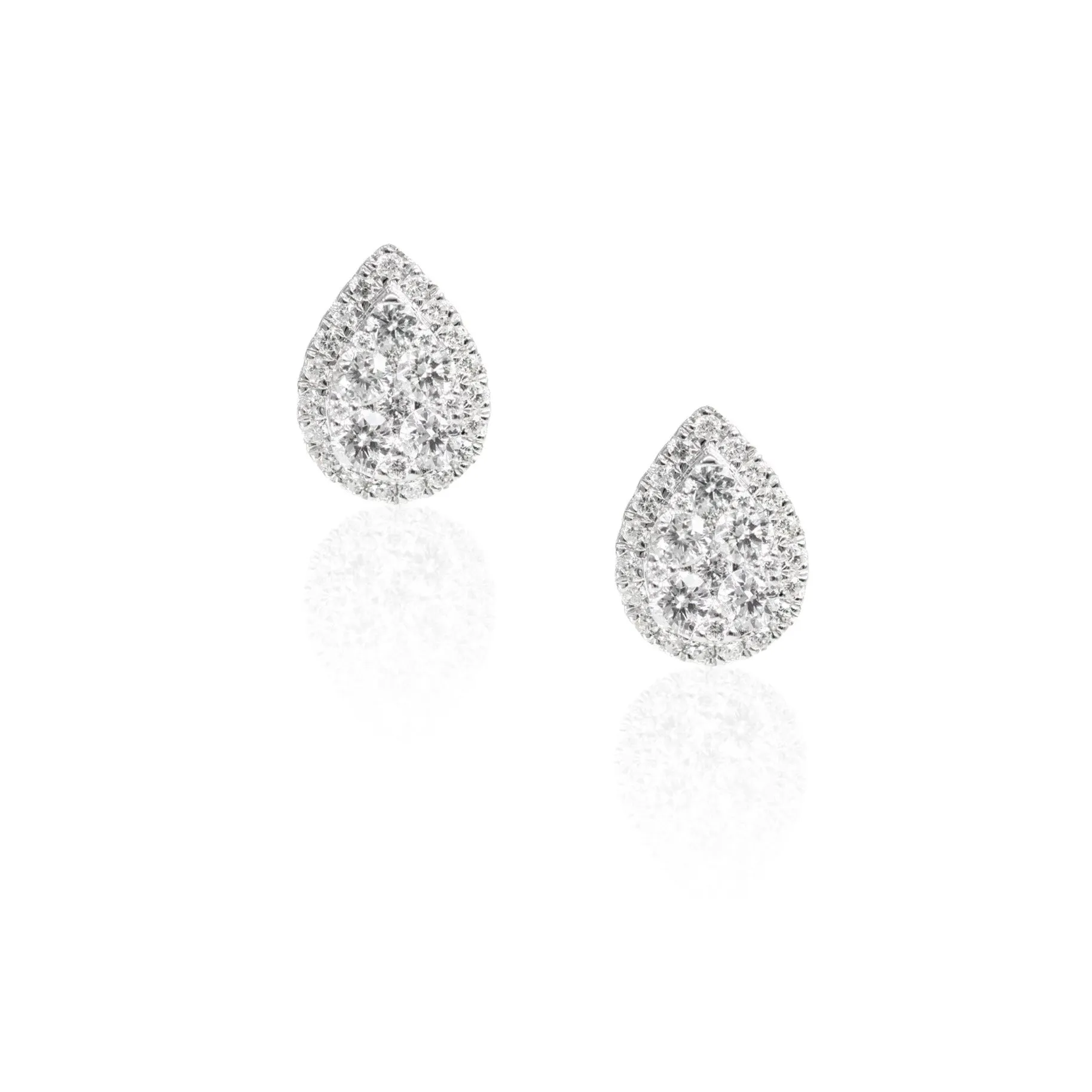 Tear Drop Diamond Stud Earrings in 14K White Gold