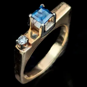 The Graham - 1970's Modernistic Sapphire Diamond 14k Gold Cocktail Ring