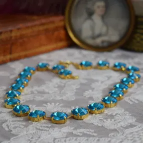 Turquoise Blue Aurora Crystal Collet Necklace - Medium Round