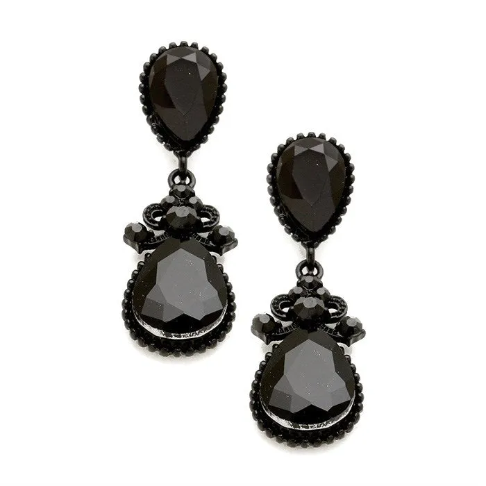 Victorian Teardrop Crystal Rhinestone Evening Earrings