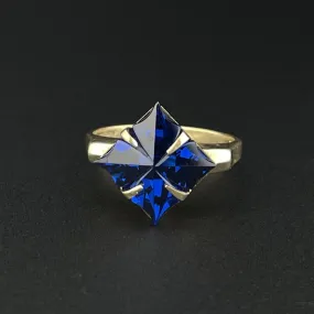 Vintage 10K Gold Specialty Cut Synthetic Sapphire Ring, Sz 4 3/4