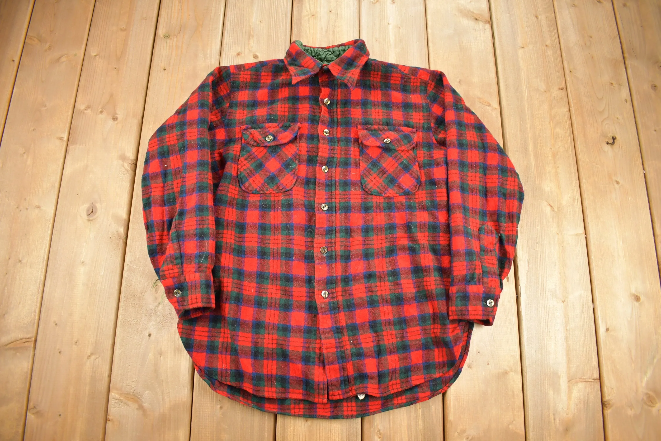 Vintage 1950s Pendleton Plaid Flannel Button Up Board Shirt / 100% Virgin Wool / Outdoorsman / Made In USA / True Vintage