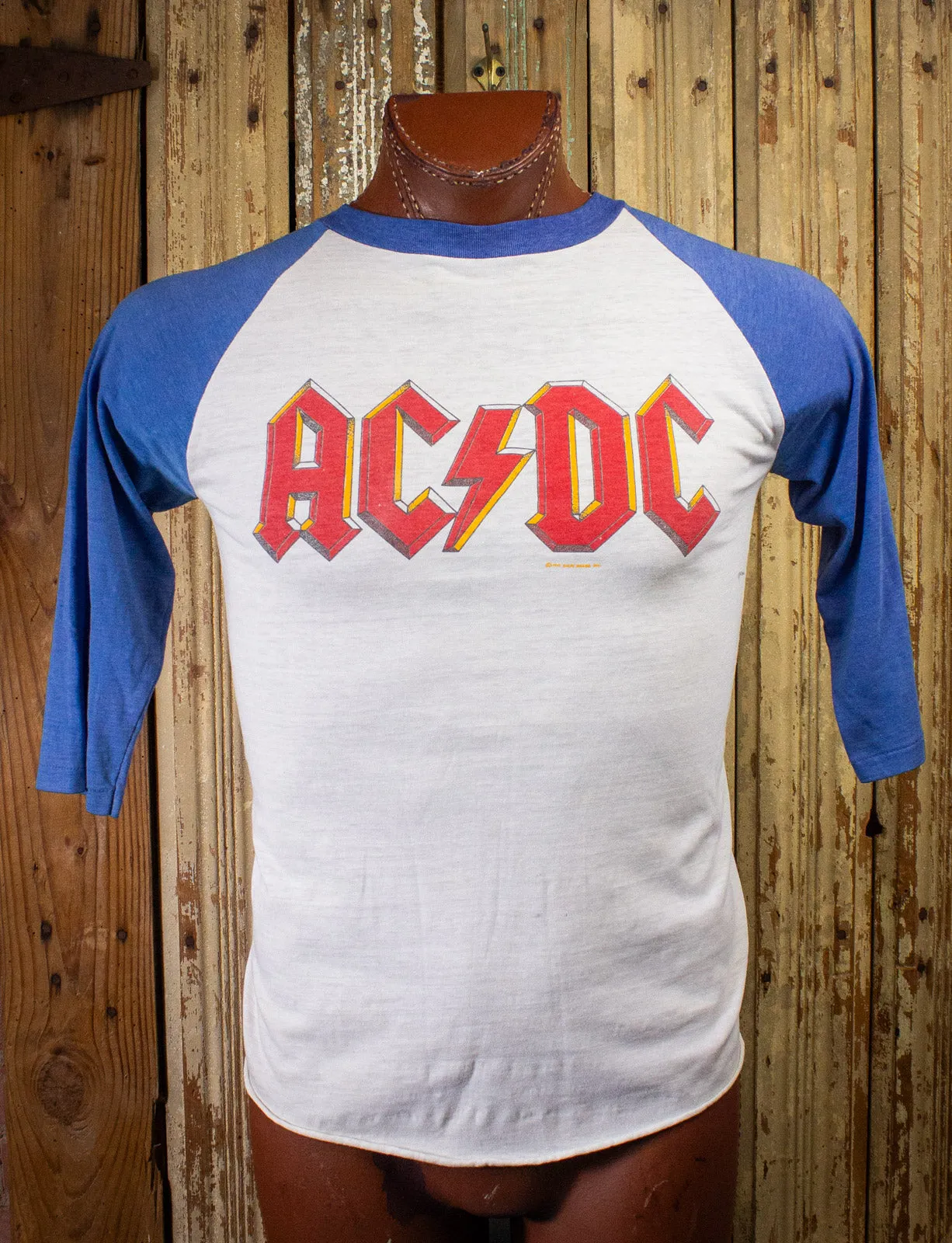 Vintage AC/DC Back In Black Raglan Concert T Shirt 1980 Medium