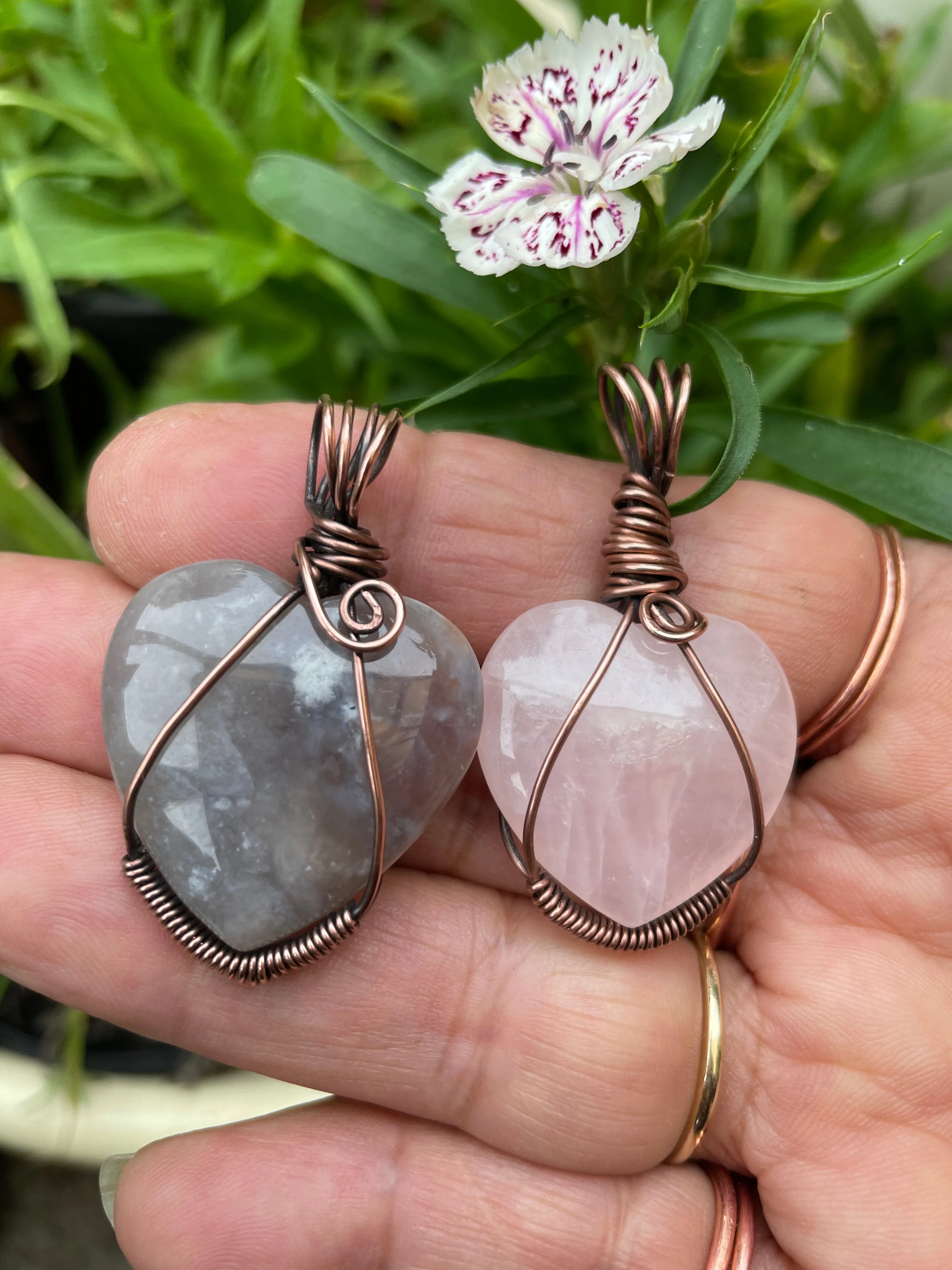 Wire Wrapped Gemstone Hearts