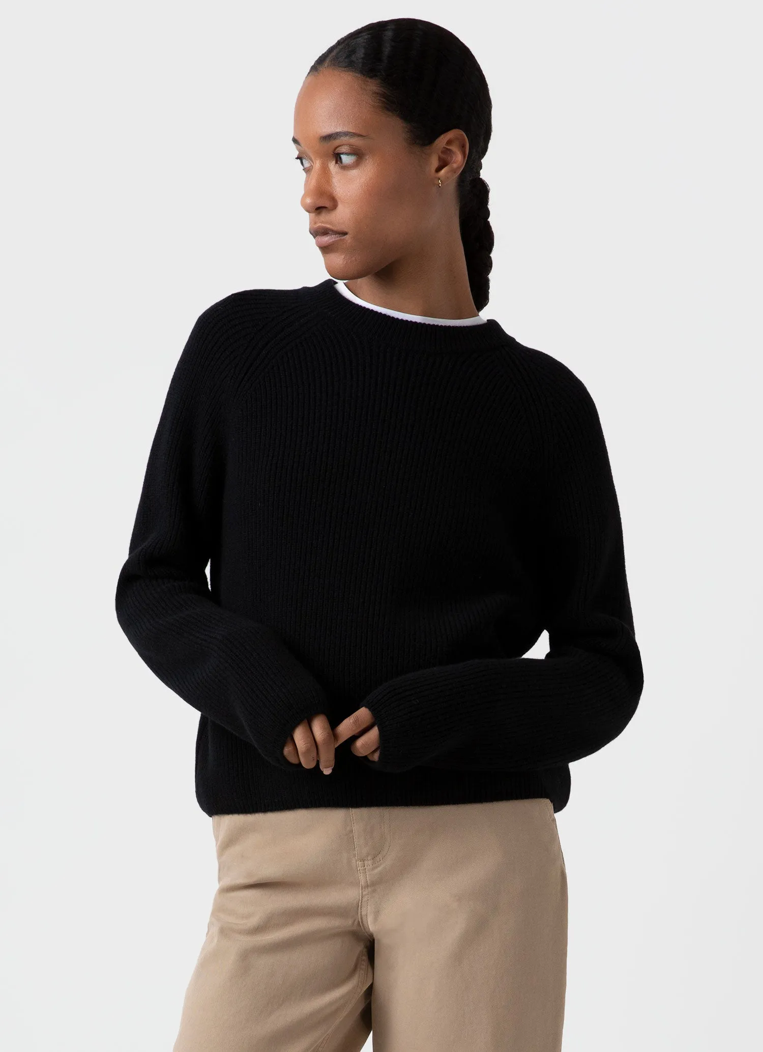 Women's Wool Cashmere Rib Jumper in Black