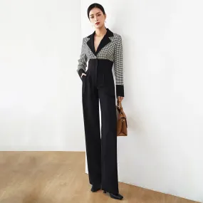 Women's Wool Jumpsuit,Wide leg Jumpsuit,Plaid Wool Rompers,long sleeve Jumpsuit,formal jumpsuit,Black Plaid Jumpsuit,Winter warm Jumpsuit