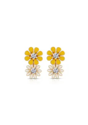 Yellow & white Floral Earrings - Gold