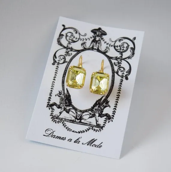 Yellow Crystal Earrings - Small Octagon