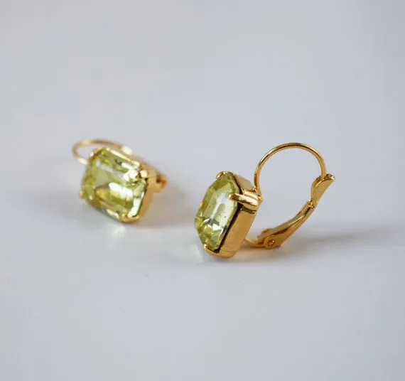 Yellow Crystal Earrings - Small Octagon